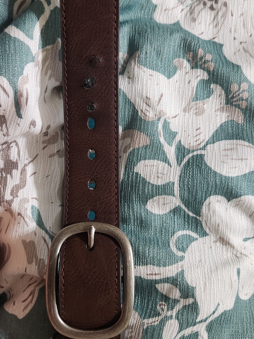 Women's Brown Leather Belt with Antiqued Metal Buckle Xl